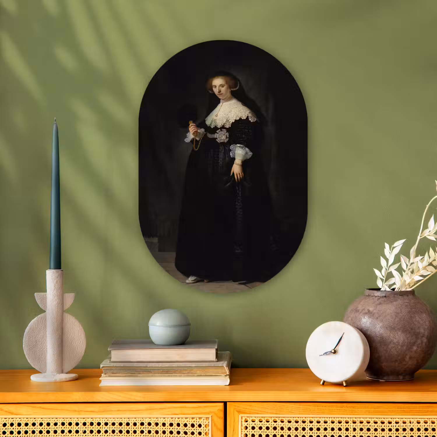 Het huwelijksportret van Oopjen Coppit - Rembrandt van Rijn Wandcirkel Ovaal Forex klein -sfeer2