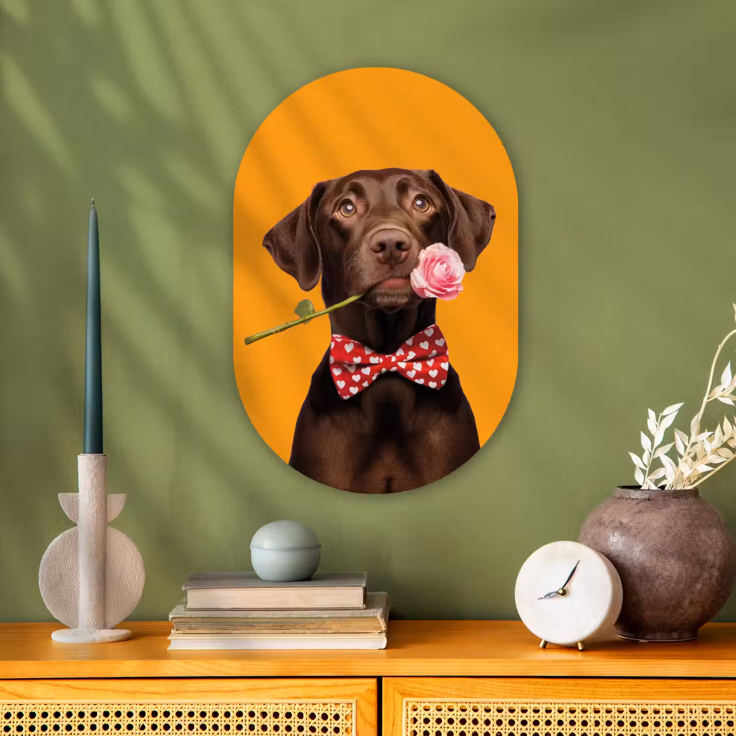 Hond - Oranje - Roos - Valentijn Wandcirkel Ovaal Forex klein -sfeer2