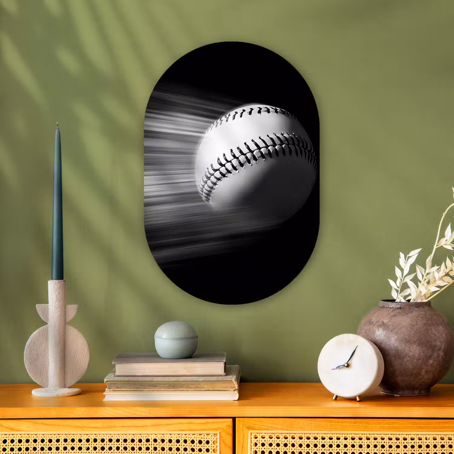 Honkbal - Wit - Vliegt Wandcirkel Ovaal Forex klein -sfeer2