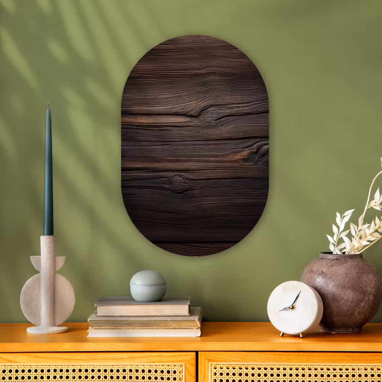 Hout - Grillige nerven Wandcirkel Ovaal Forex klein -sfeer2
