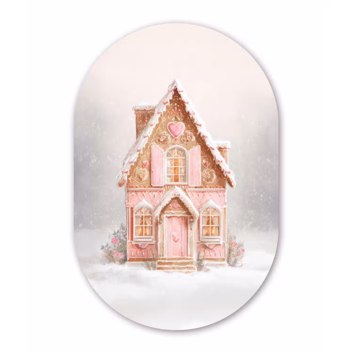 Huisje - Suiker - Pastel Wandcirkel Ovaal Forex klein -3d