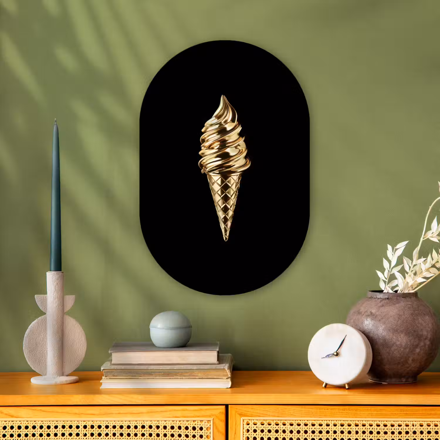 Ijs - Goud - Zwart - Eten Wandcirkel Ovaal Forex klein -sfeer2