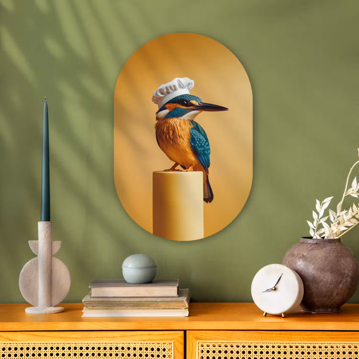 Ijsvogel - Pilaar - Koksmuts - Vogel Wandcirkel Ovaal Forex klein -sfeer2