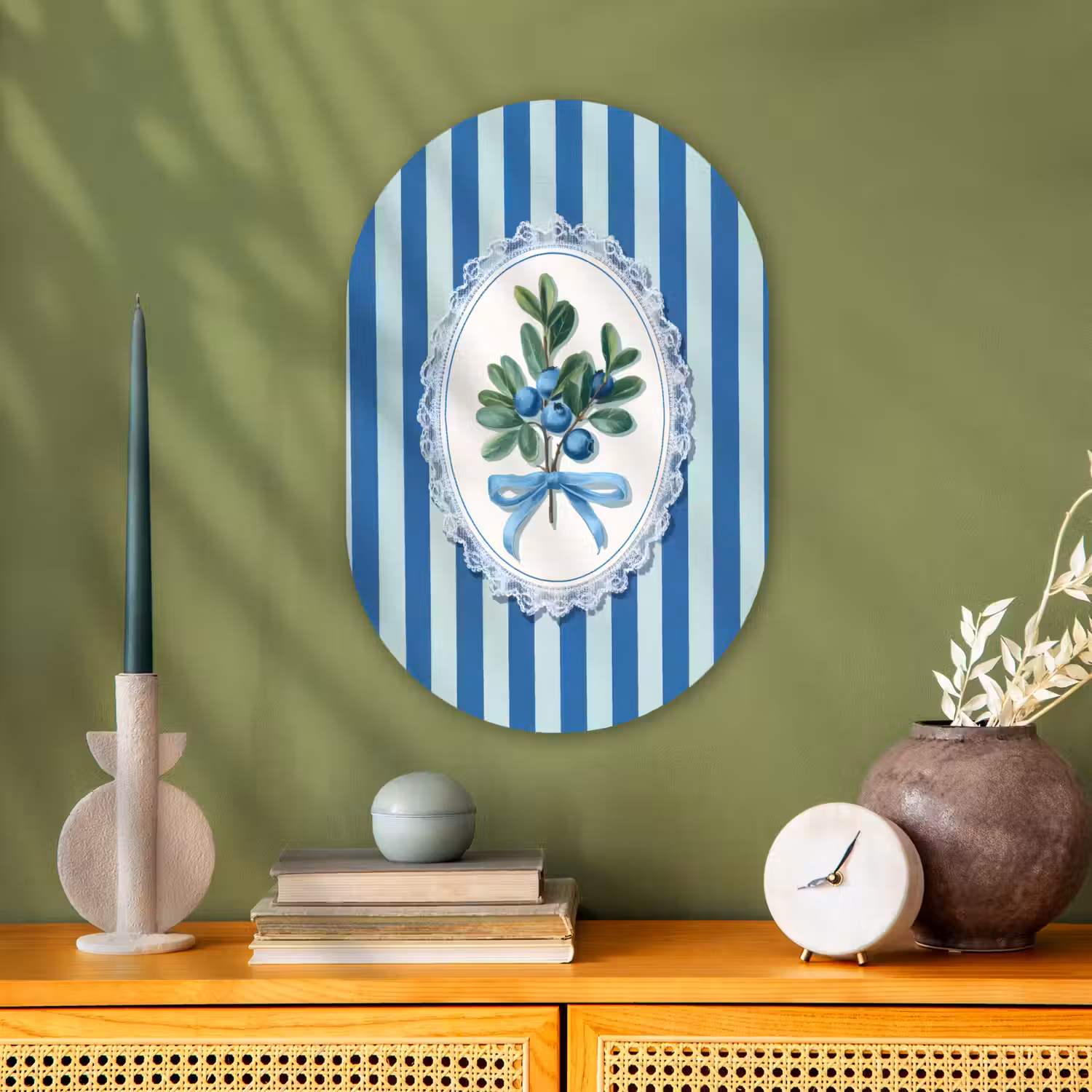 Illustratie - Bessen - Blauw - Strepen Wandcirkel Ovaal Forex klein -sfeer2