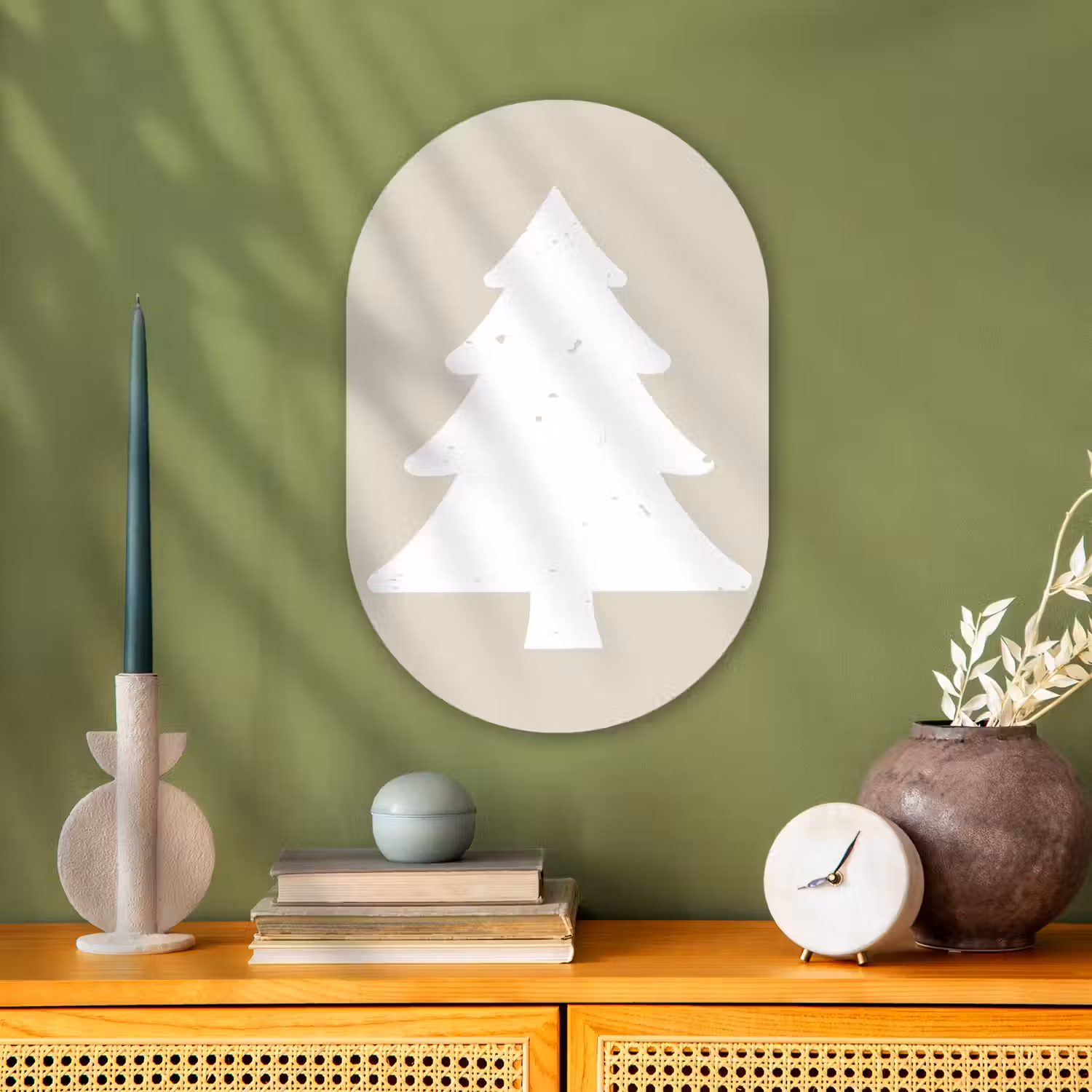 Japandi - Kerstboom - Beige - Kerstversiering Wandcirkel Ovaal Forex klein -sfeer2