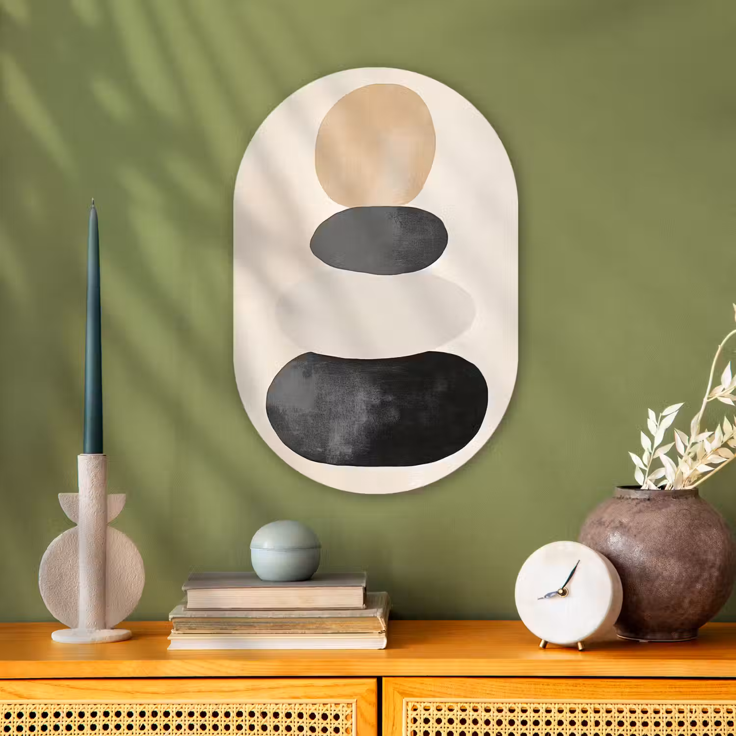 Japandi - Wabi sabi - Beige Wandcirkel Ovaal Forex klein -sfeer2