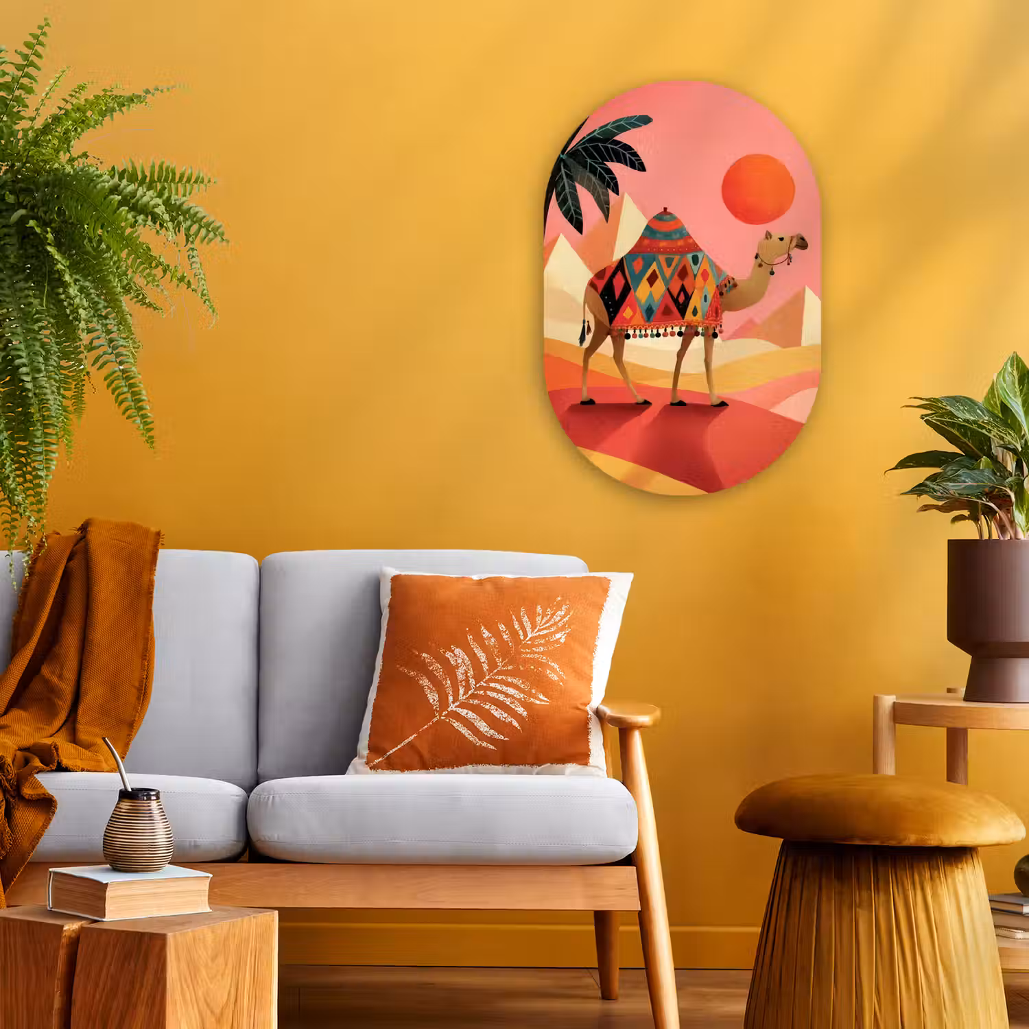Kameel - Pyramides - Rode zon Wandcirkel Ovaal Forex klein -sfeer4