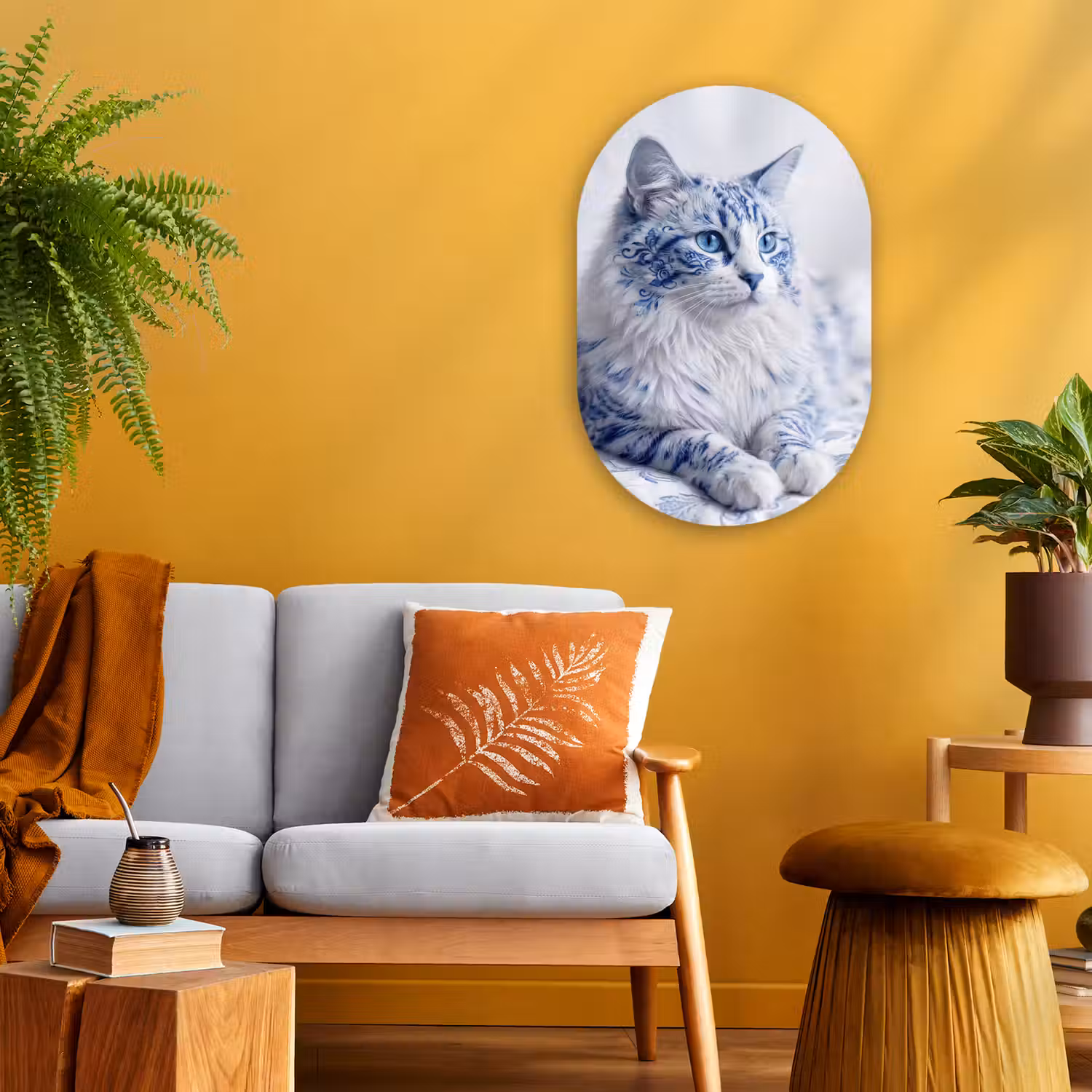 Kat - Patroon - Blauw Wandcirkel Ovaal Forex klein -sfeer4