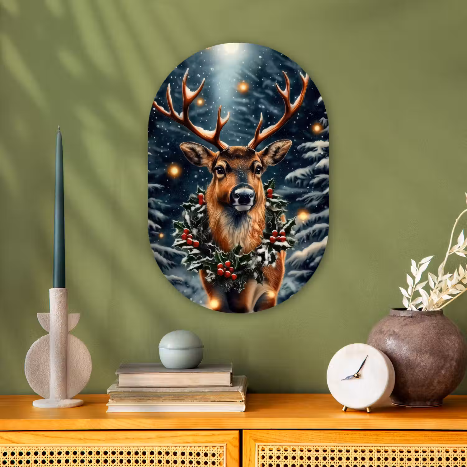 Kerst - Magie - Bos - Kleurrijk Wandcirkel Ovaal Forex klein -sfeer2