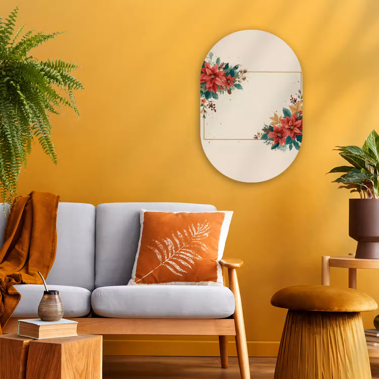 Kerst - Poinsettia - Omlijsting - Kleurrijk Wandcirkel Ovaal Forex klein -sfeer4