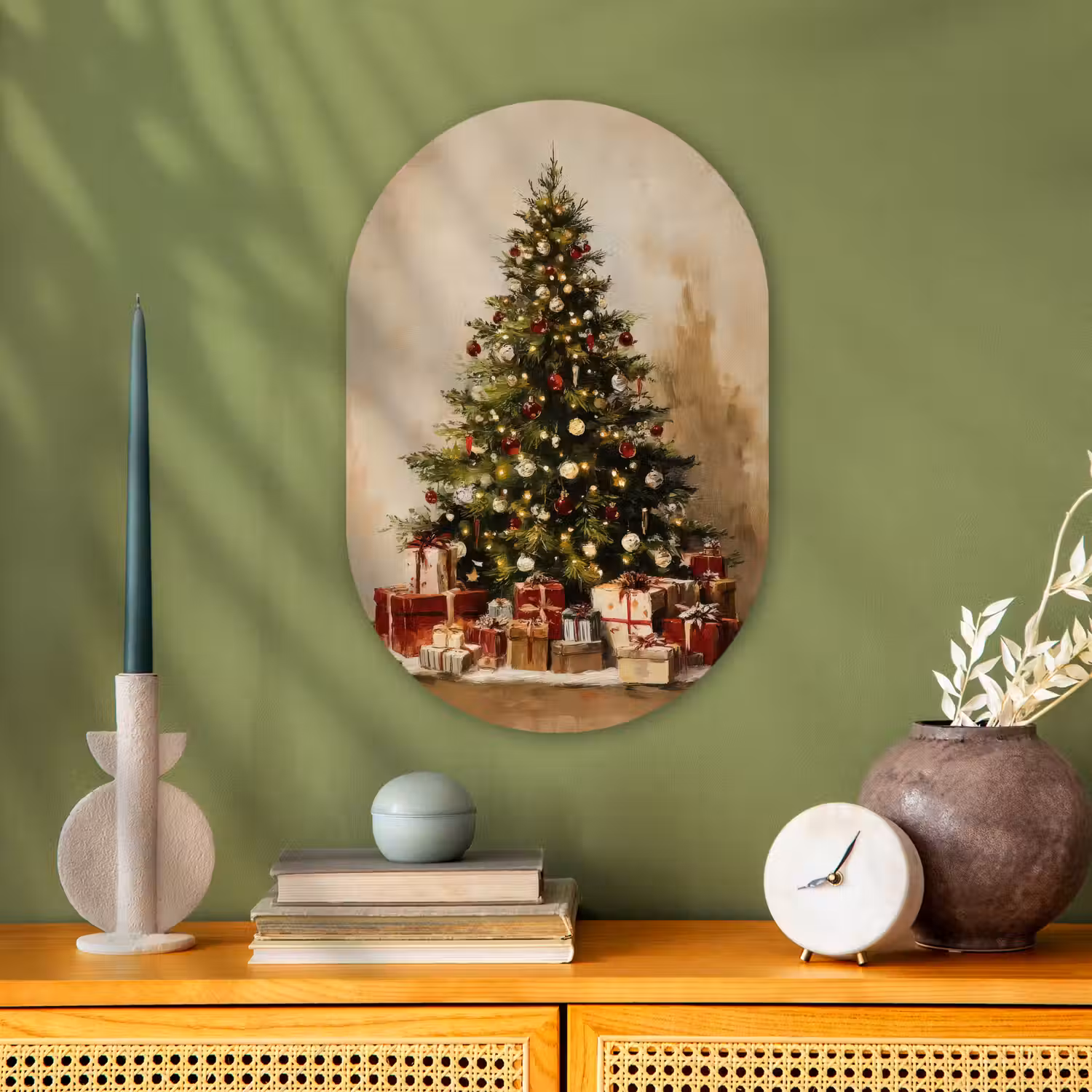Kerstboom - Versierd - Kleurrijk Wandcirkel Ovaal Forex klein -sfeer2