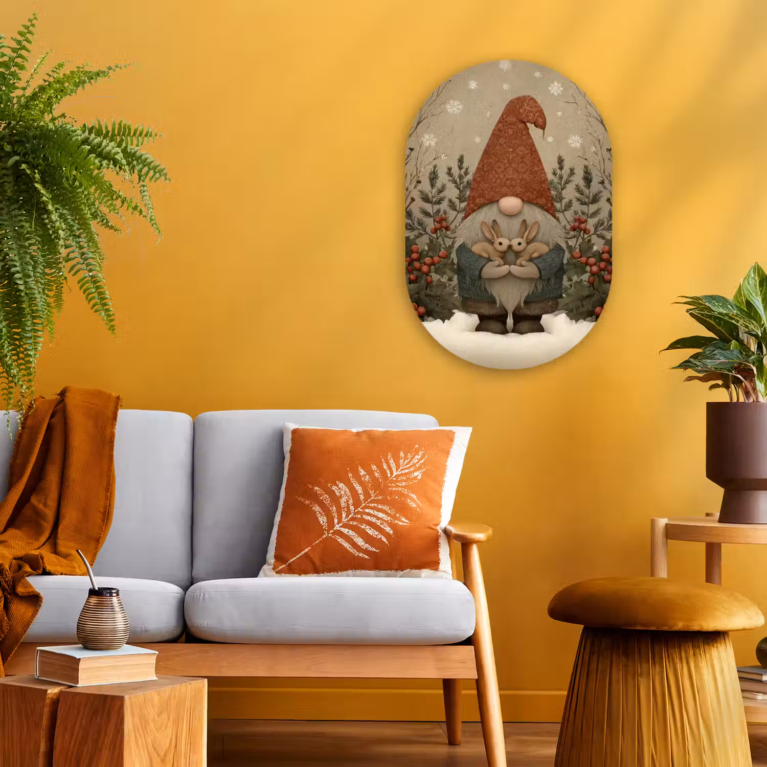 Kerstgnome - Konijntjes - Kleurrijk Wandcirkel Ovaal Forex klein -sfeer4