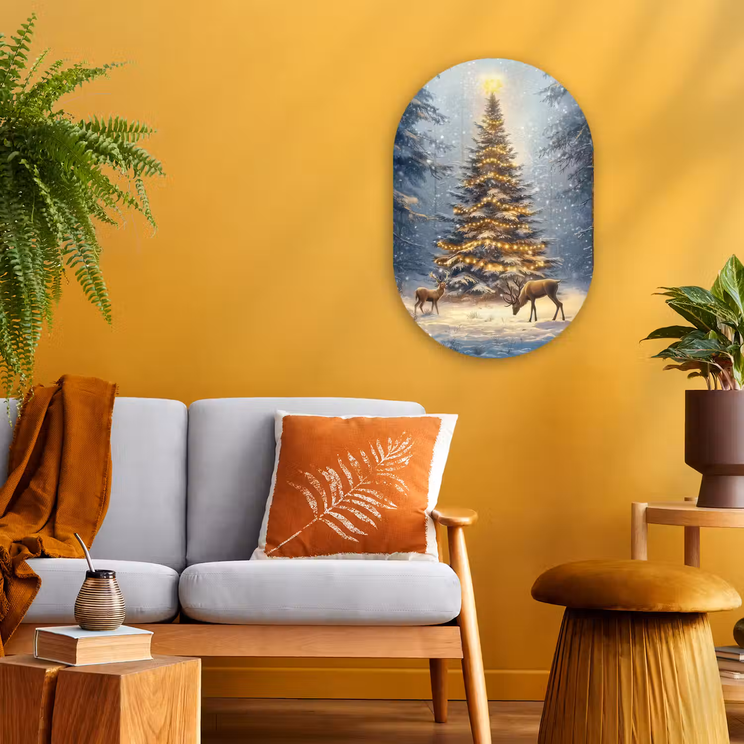 Kerstlicht - Woud - Hert - Donker Wandcirkel Ovaal Forex klein -sfeer4