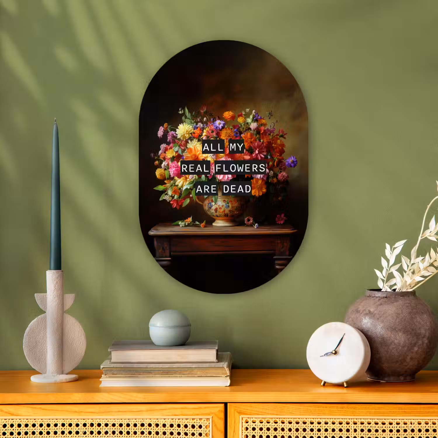 Kleur - Bloemen - Vintage - Bloemenvaas Wandcirkel Ovaal Forex klein -sfeer2