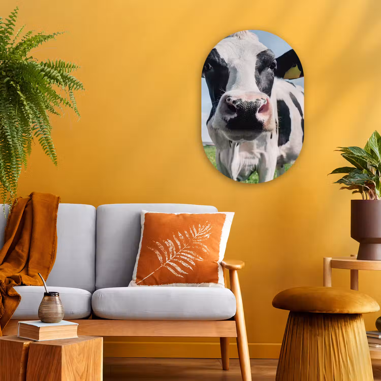 Koe - Weiland - Natuur - Dieren - Gras Wandcirkel Ovaal Forex klein -sfeer4