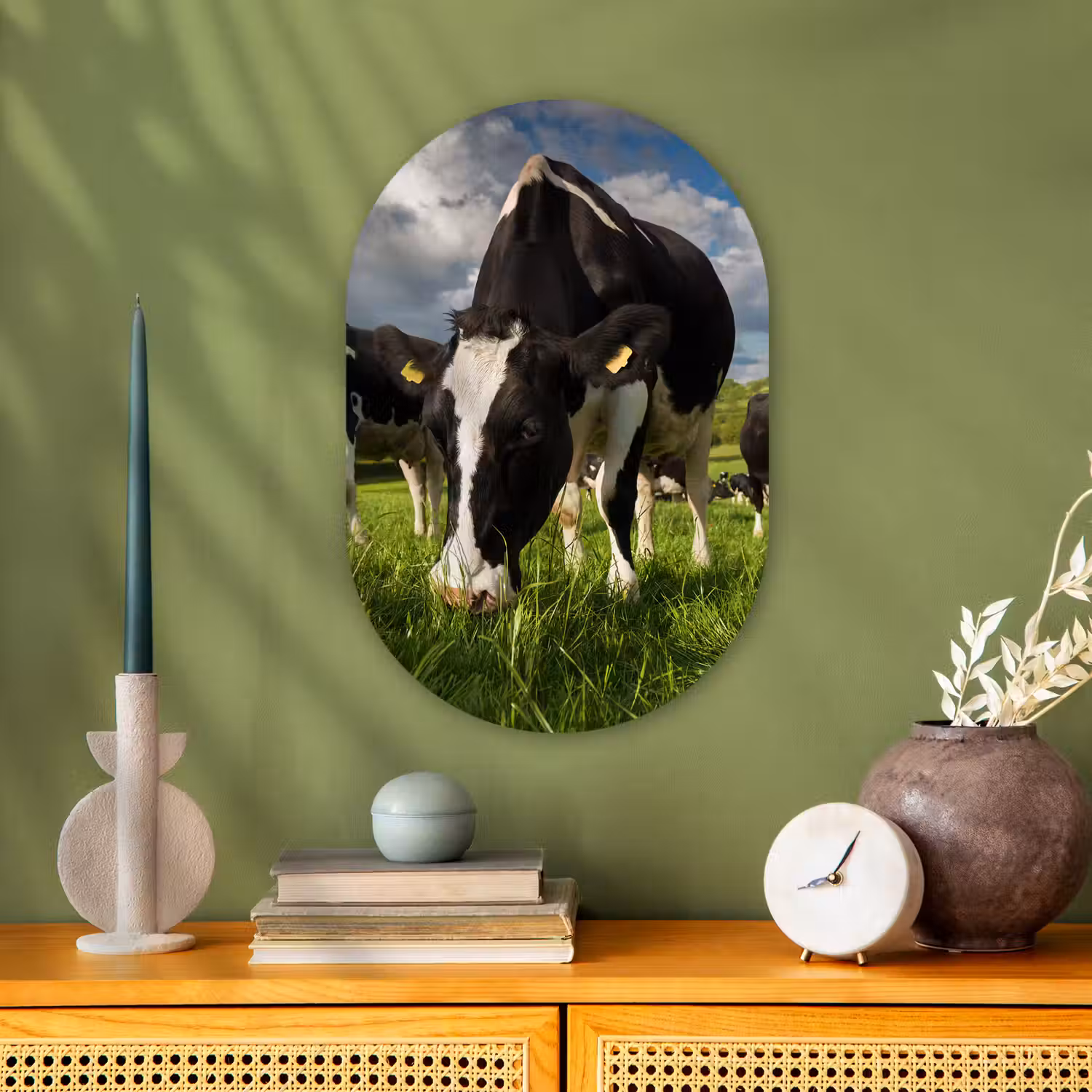 Koeien - Dieren - Gras - Weiland - Boerderij Wandcirkel Ovaal Forex klein -sfeer2
