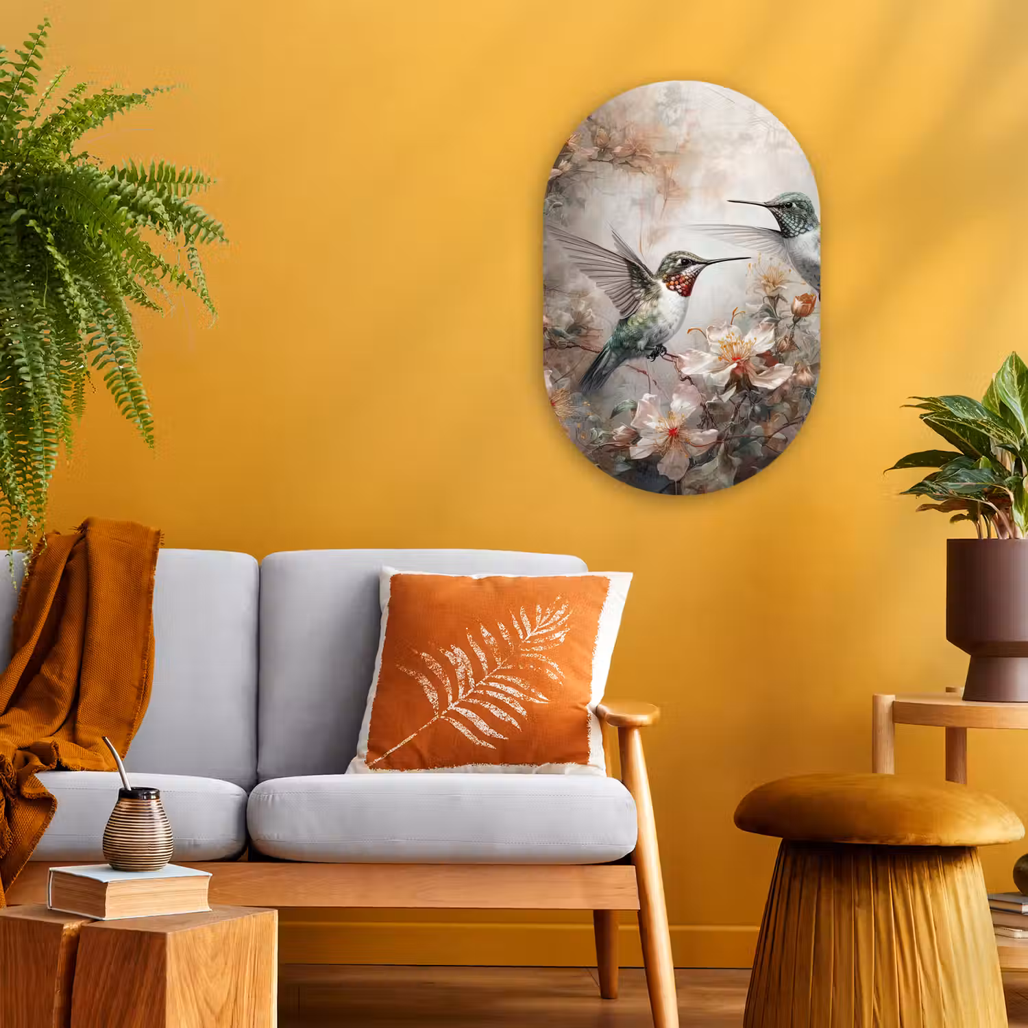 Kolibrie - Vogels - Bloemen - Planten Wandcirkel Ovaal Forex klein -sfeer4