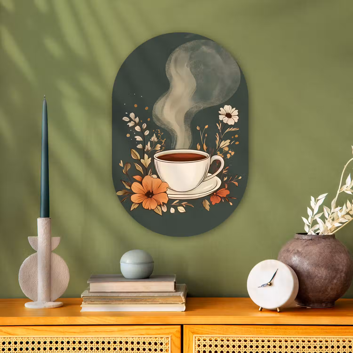 Kop - Bloemen - Groen - Koffie Wandcirkel Ovaal Forex klein -sfeer2