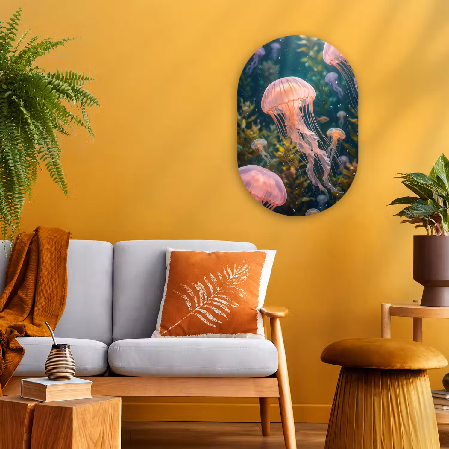 Kwal - Roze - Onderwater - Zeeleven - Dieren Wandcirkel Ovaal Forex klein -sfeer4