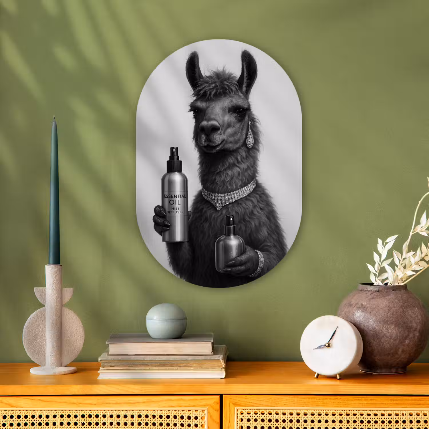 Lama - Flessen - Zwart - Wit Wandcirkel Ovaal Forex klein -sfeer2