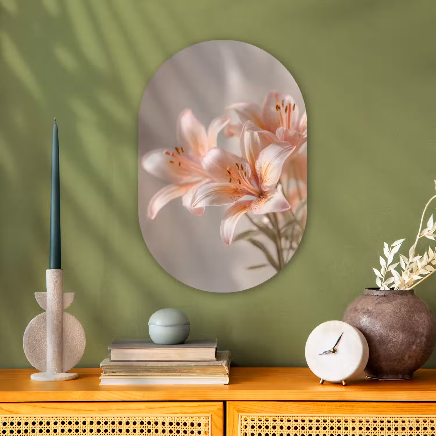 Lelies - Meeldraden - Roze - Wazig Wandcirkel Ovaal Forex klein -sfeer2