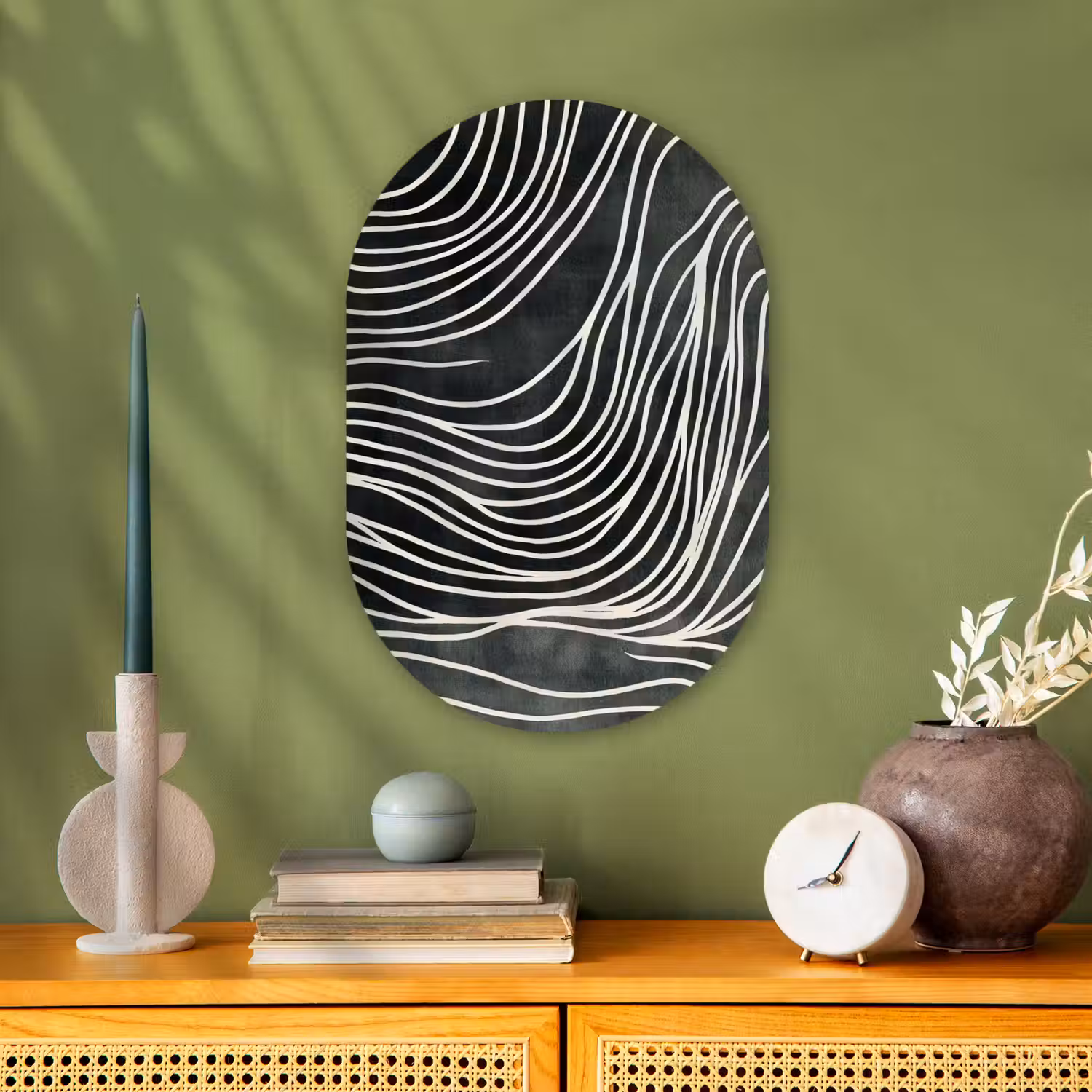 Lijnen - Patroon - Abstract - Wit Wandcirkel Ovaal Forex klein -sfeer2