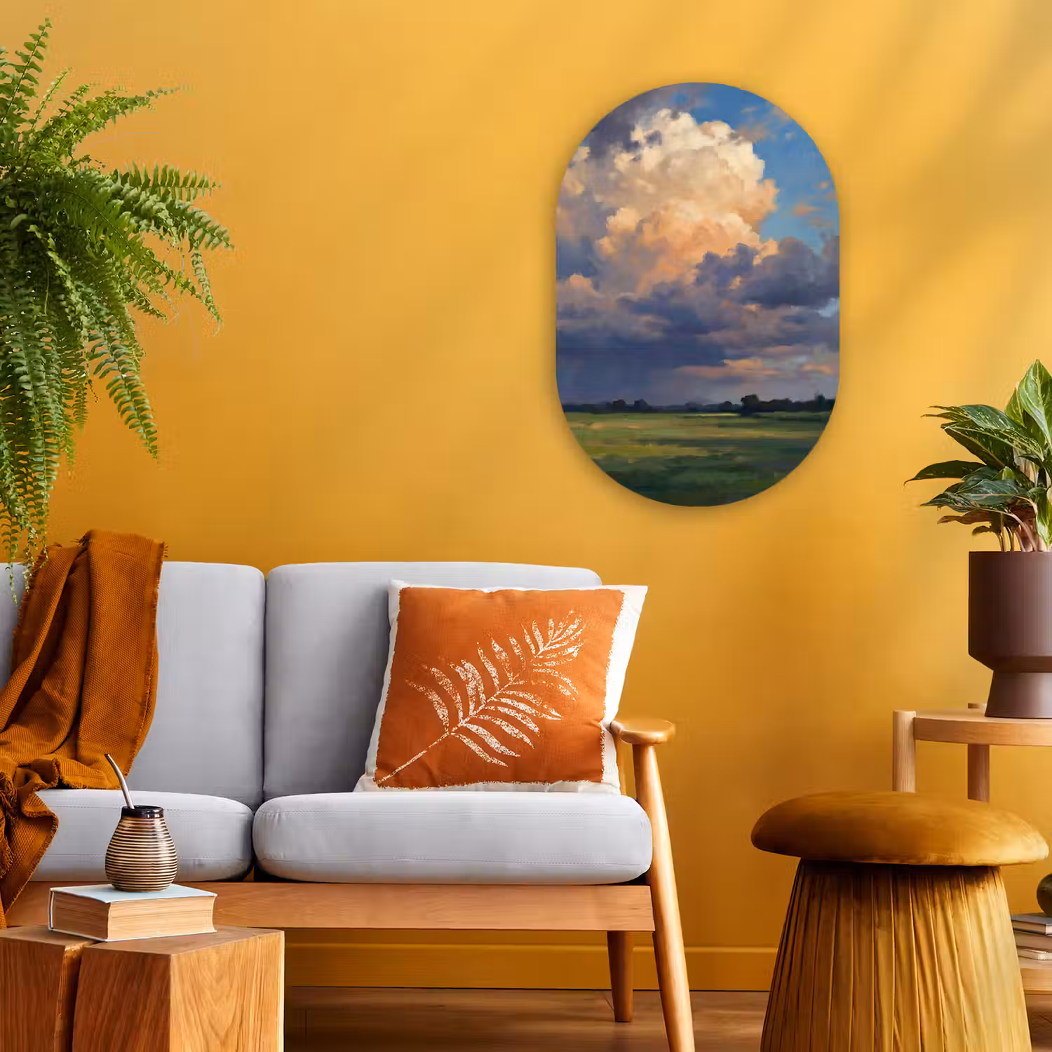 Lucht - Wolken - Landschap - Modern - Oranje Wandcirkel Ovaal Forex klein -sfeer4