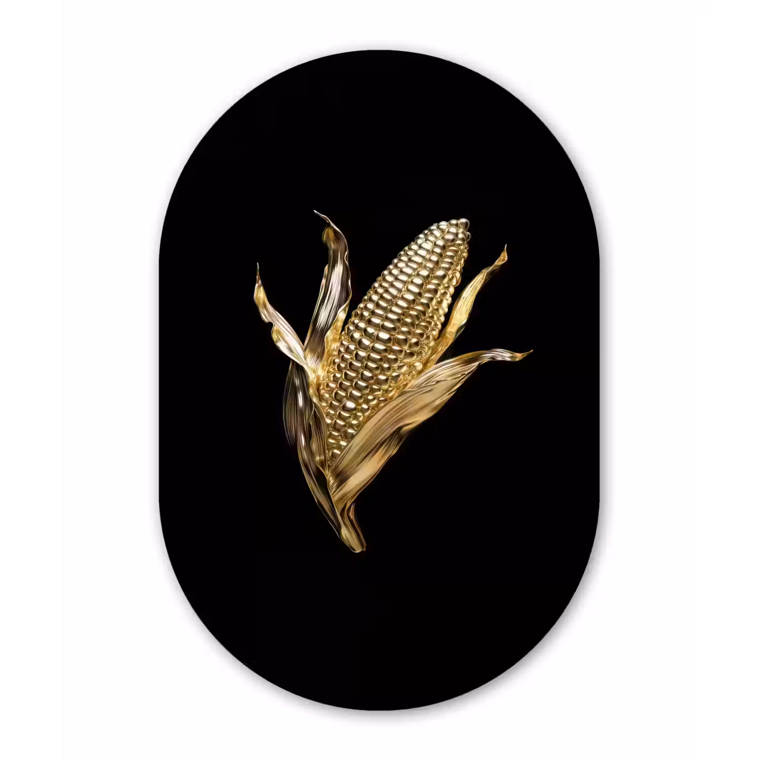 Mais - Eten - Goud - Zwart Wandcirkel Ovaal Forex klein -3d