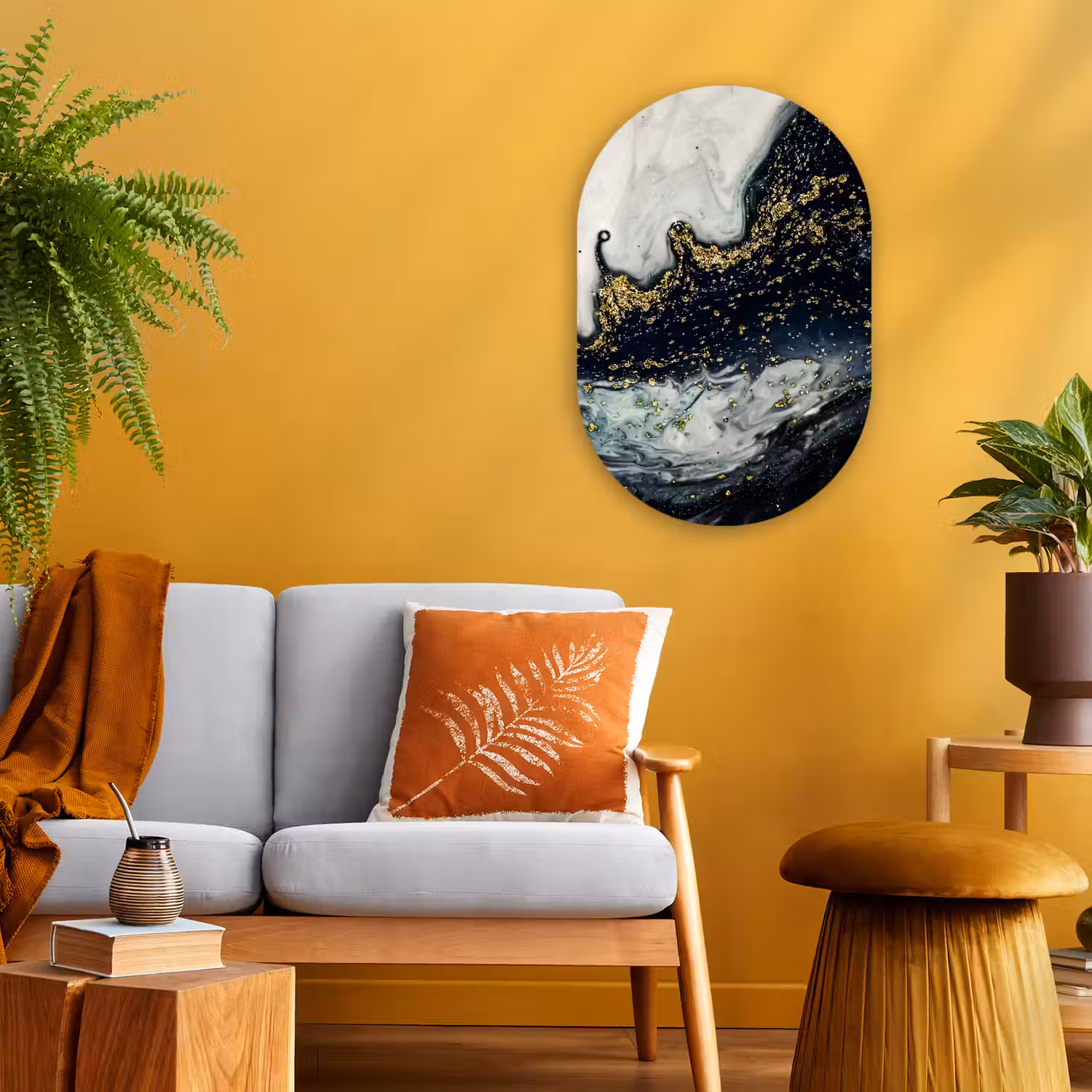 Marmer - Abstract - Goud - Luxe Wandcirkel Ovaal Forex klein -sfeer4