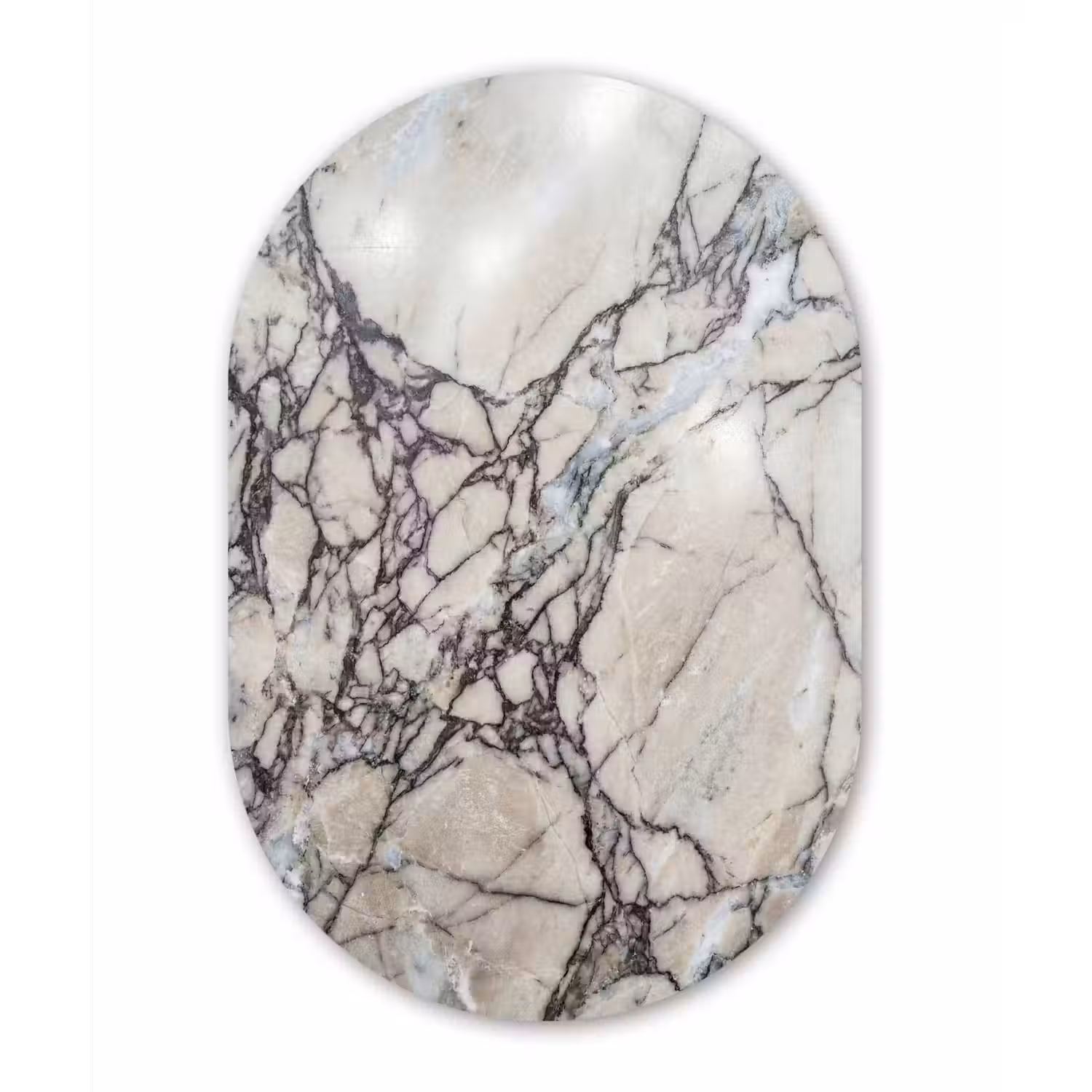 Marmer - Aderen - Patroon - Wit - Grijs Wandcirkel Ovaal Forex klein -3d
