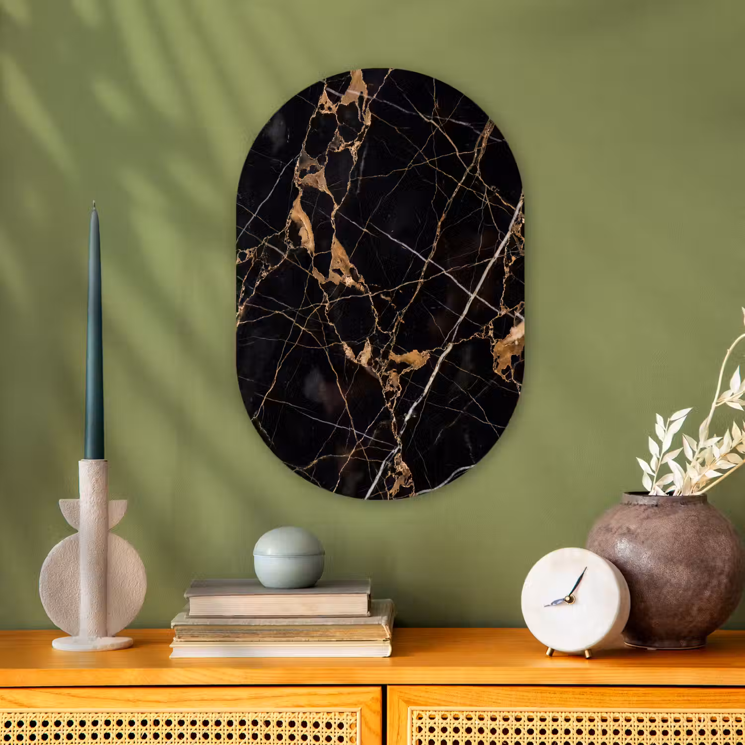 Marmer - Goud - Abstract - Zwart Wandcirkel Ovaal Forex klein -sfeer2