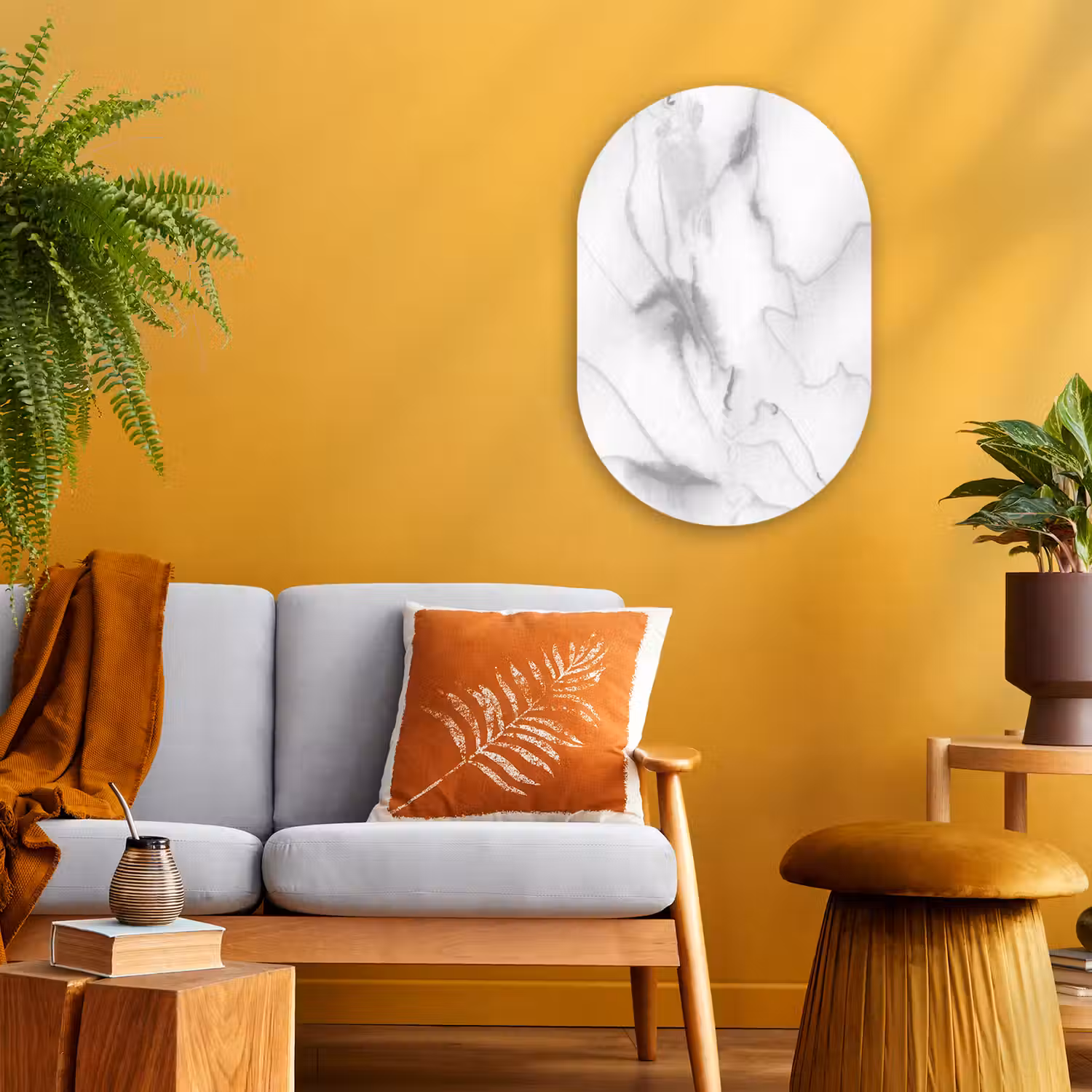 Marmer - Grijs - Wit - Abstract - Marmerlook Wandcirkel Ovaal Forex klein -sfeer4