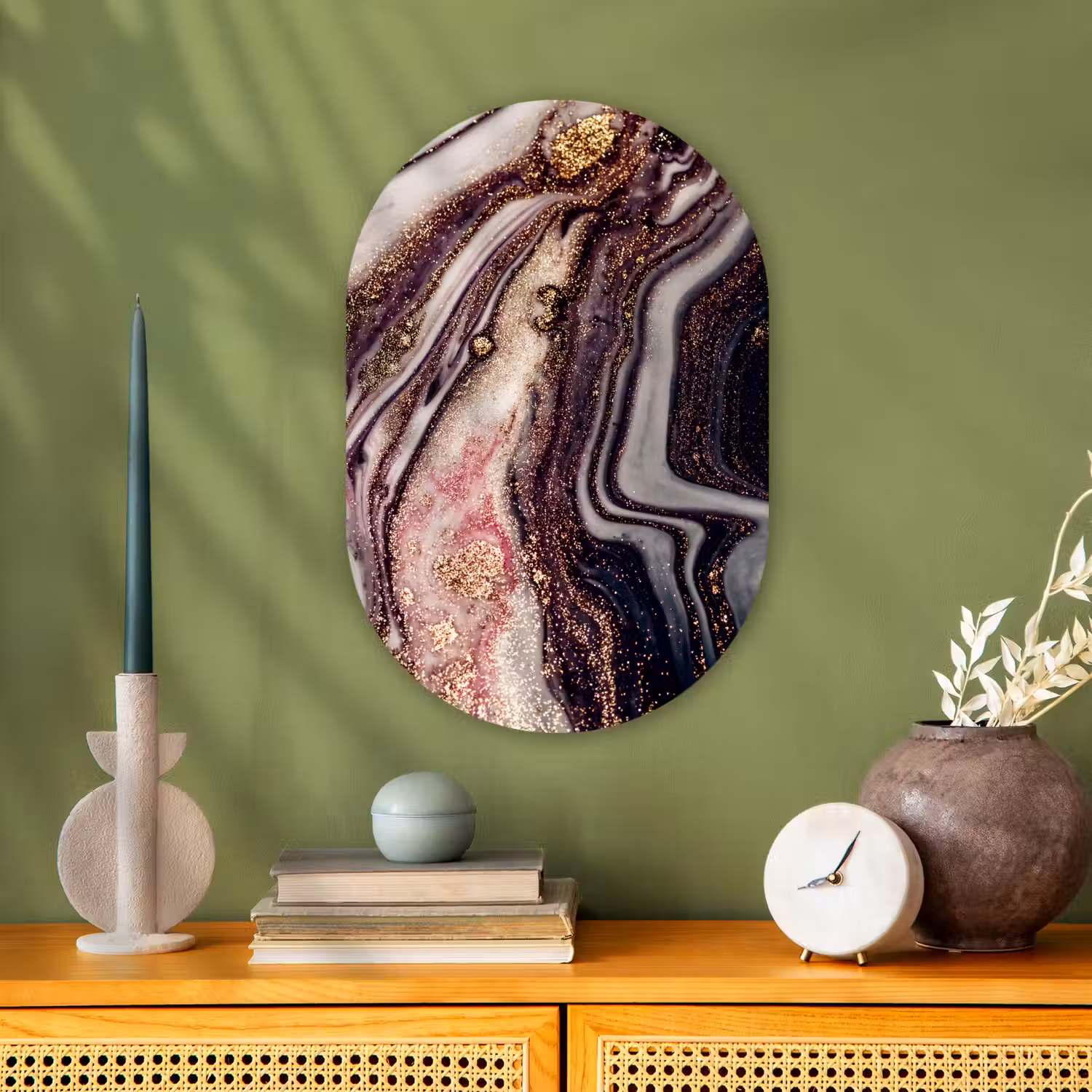 Marmer - Roze - Goud - Glitter - Marmerlook Wandcirkel Ovaal Forex klein -sfeer2