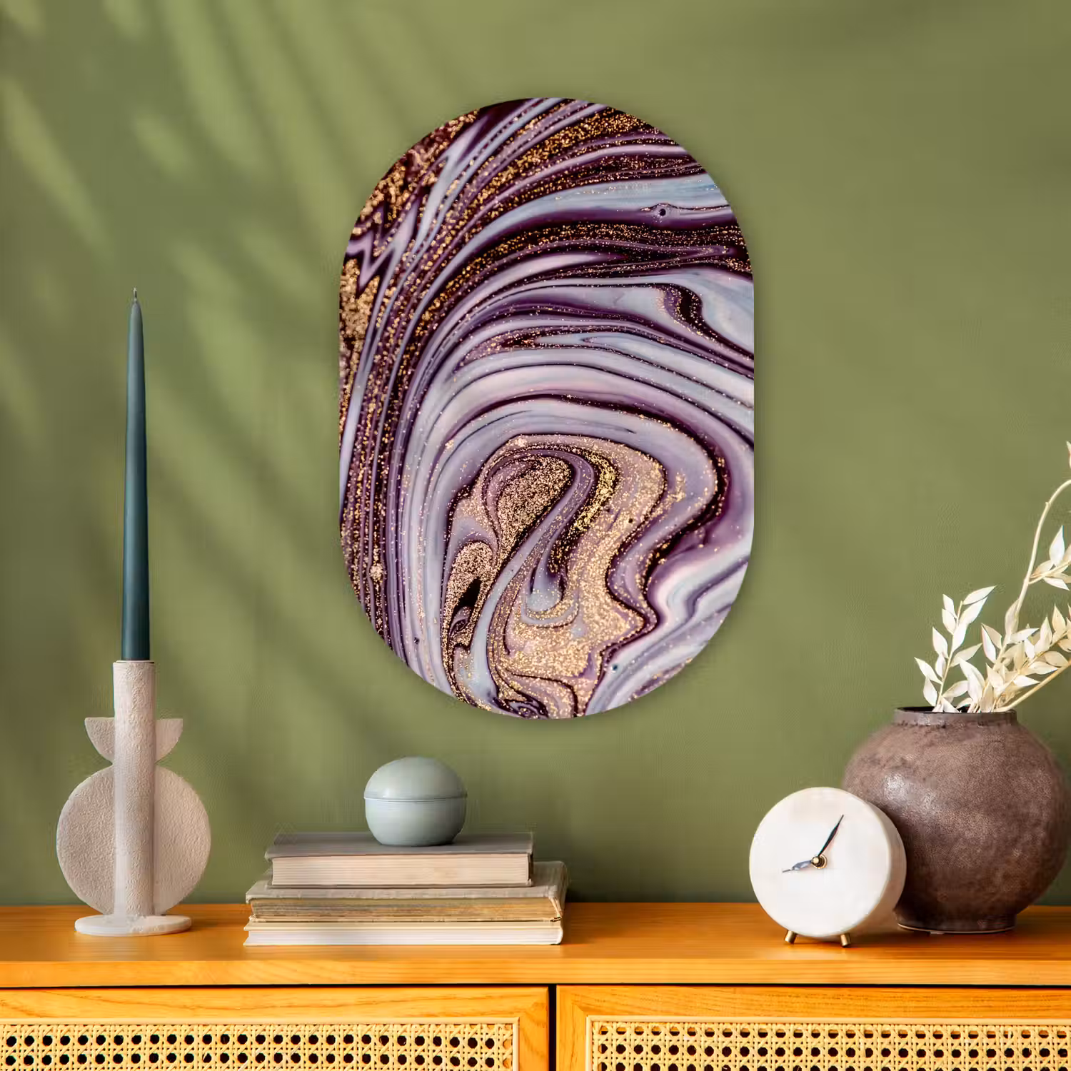 Marmer - Roze - Goud - Glitter - Marmerlook - Luxe Wandcirkel Ovaal Forex klein -sfeer2