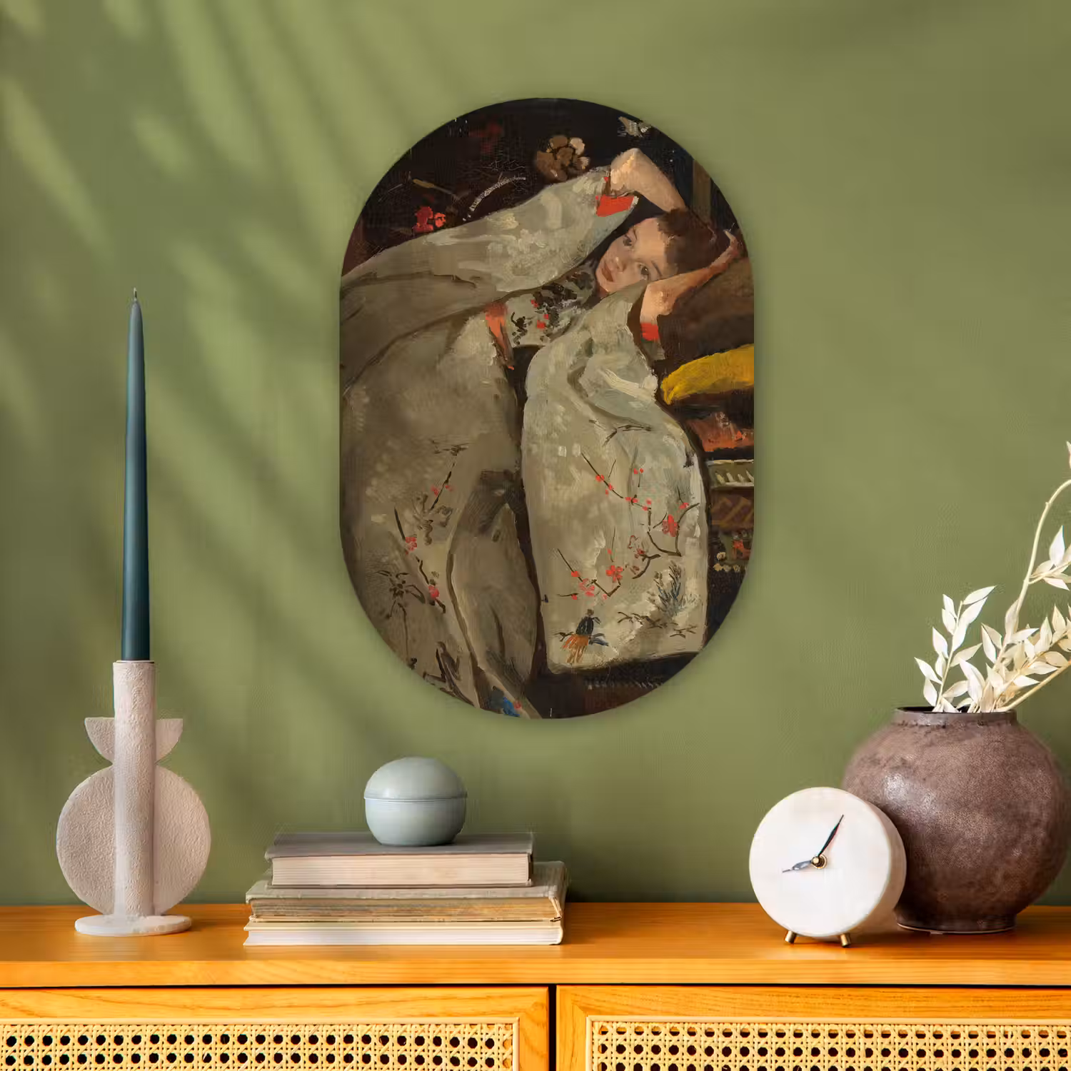 Meisje in witte kimono - Schilderij van George Hendrik Breitner Wandcirkel Ovaal Forex klein -sfeer2