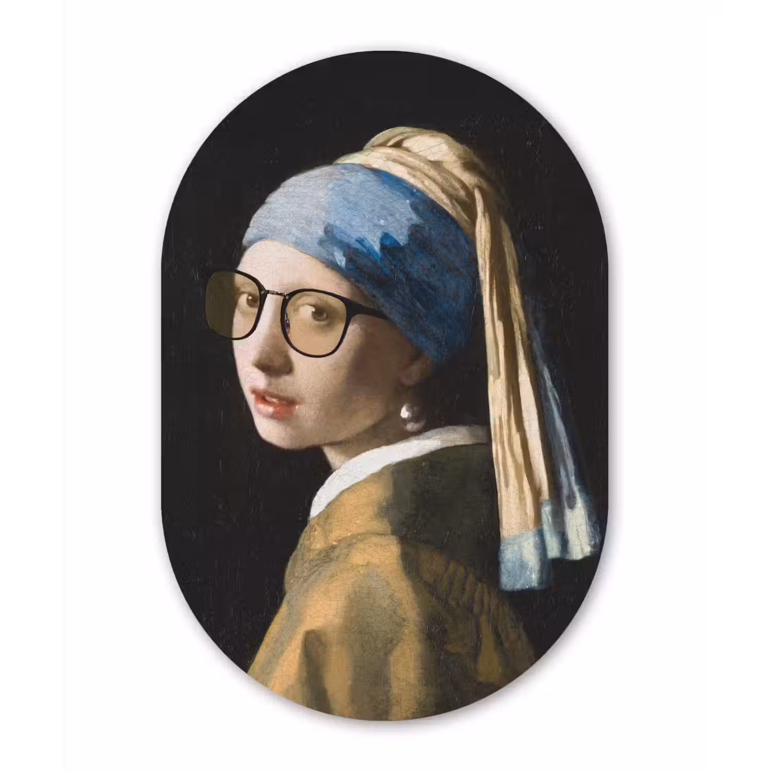 Meisje met de parel - Johannes Vermeer - Bril Wandcirkel Ovaal Forex klein -3d