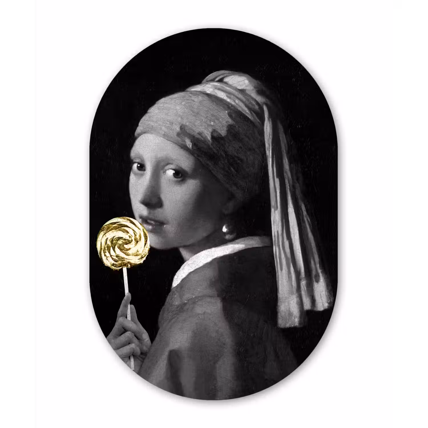 Meisje met de parel - Johannes Vermeer - Lolly - Goud Wandcirkel Ovaal Forex klein -3d