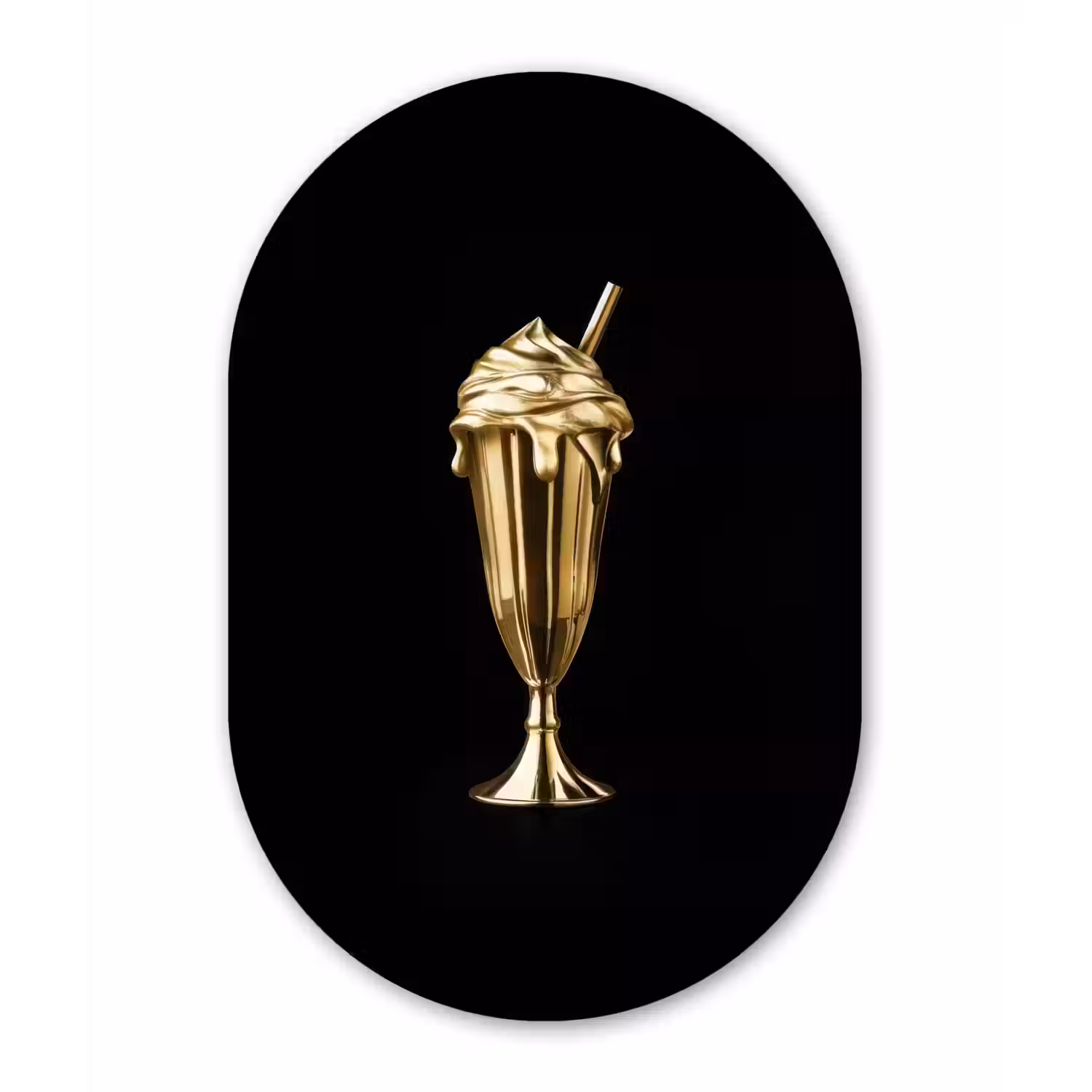Milkshake - Goud - Drinken - Zwart Wandcirkel Ovaal Forex klein -3d