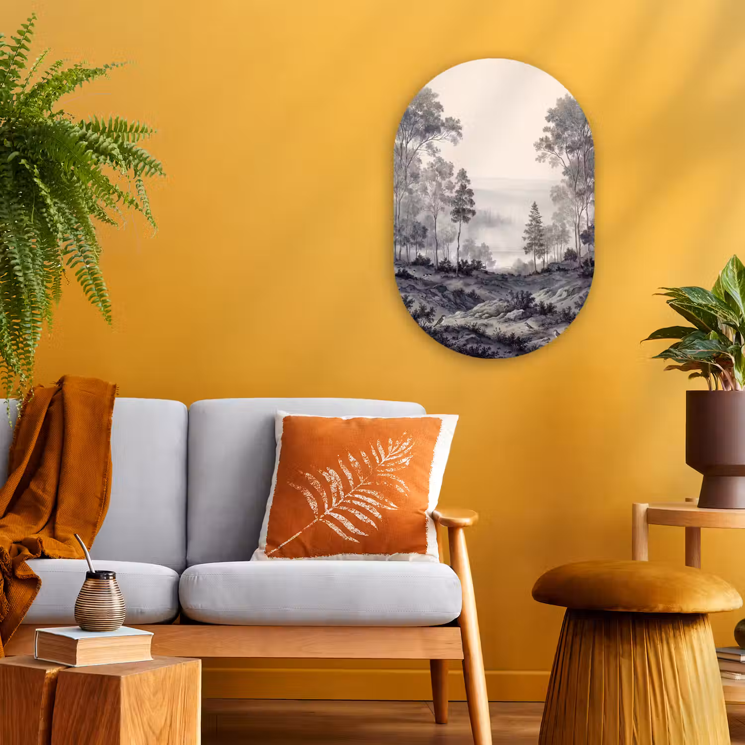 Mistig - Berglandschap - Illustratie Wandcirkel Ovaal Forex klein -sfeer4