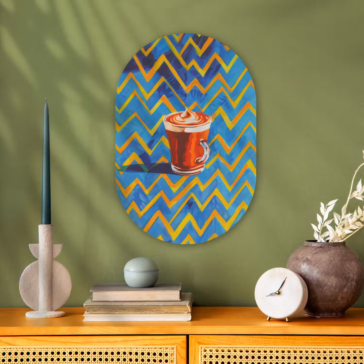 Mok - Koffie - Zigzag - Slagroom Wandcirkel Ovaal Forex klein -sfeer2