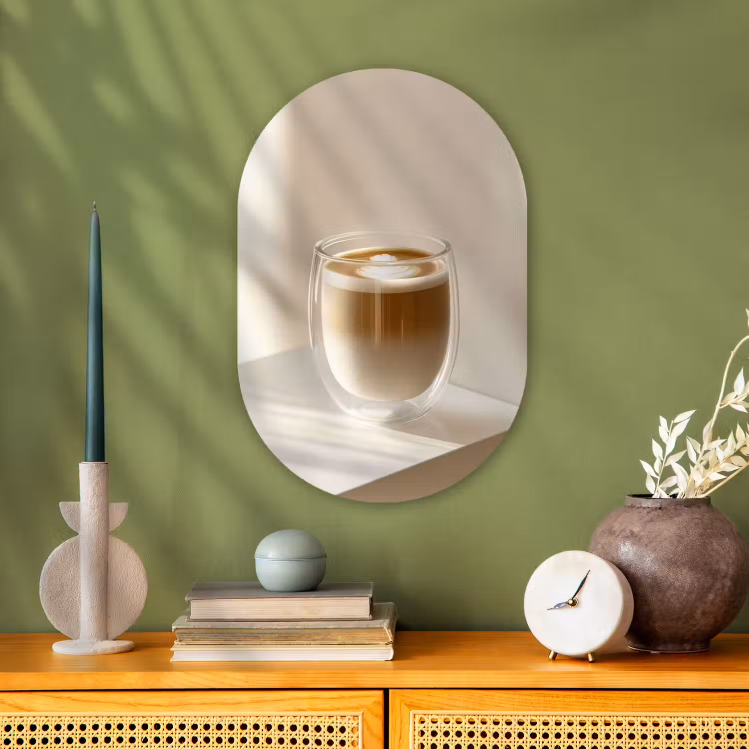 Mok - Latte - Minimalistisch - Schaduw Wandcirkel Ovaal Forex klein -sfeer2