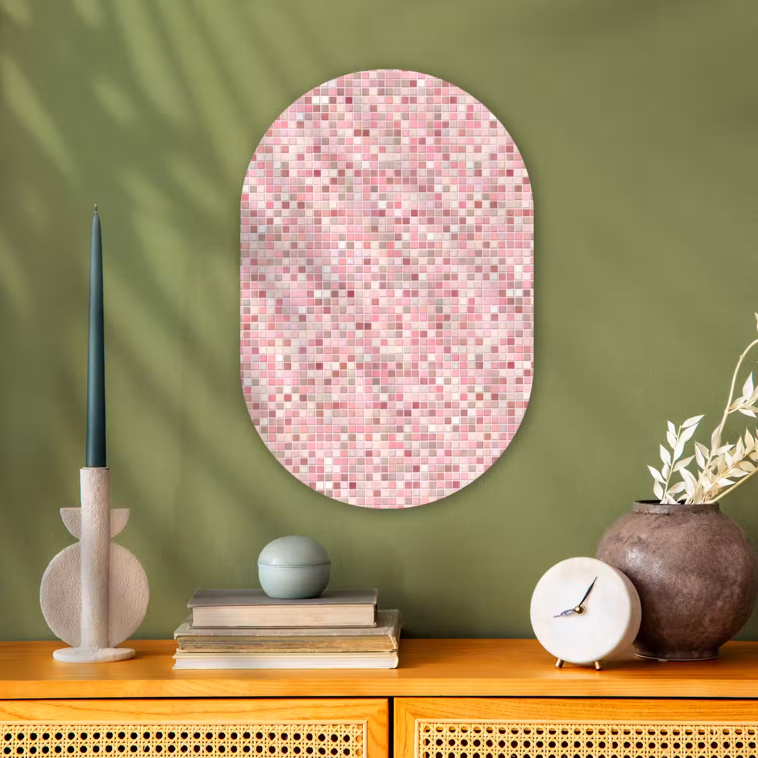 Mozaïek - Patroon - Roze Wandcirkel Ovaal Forex klein 630 -sfeer2