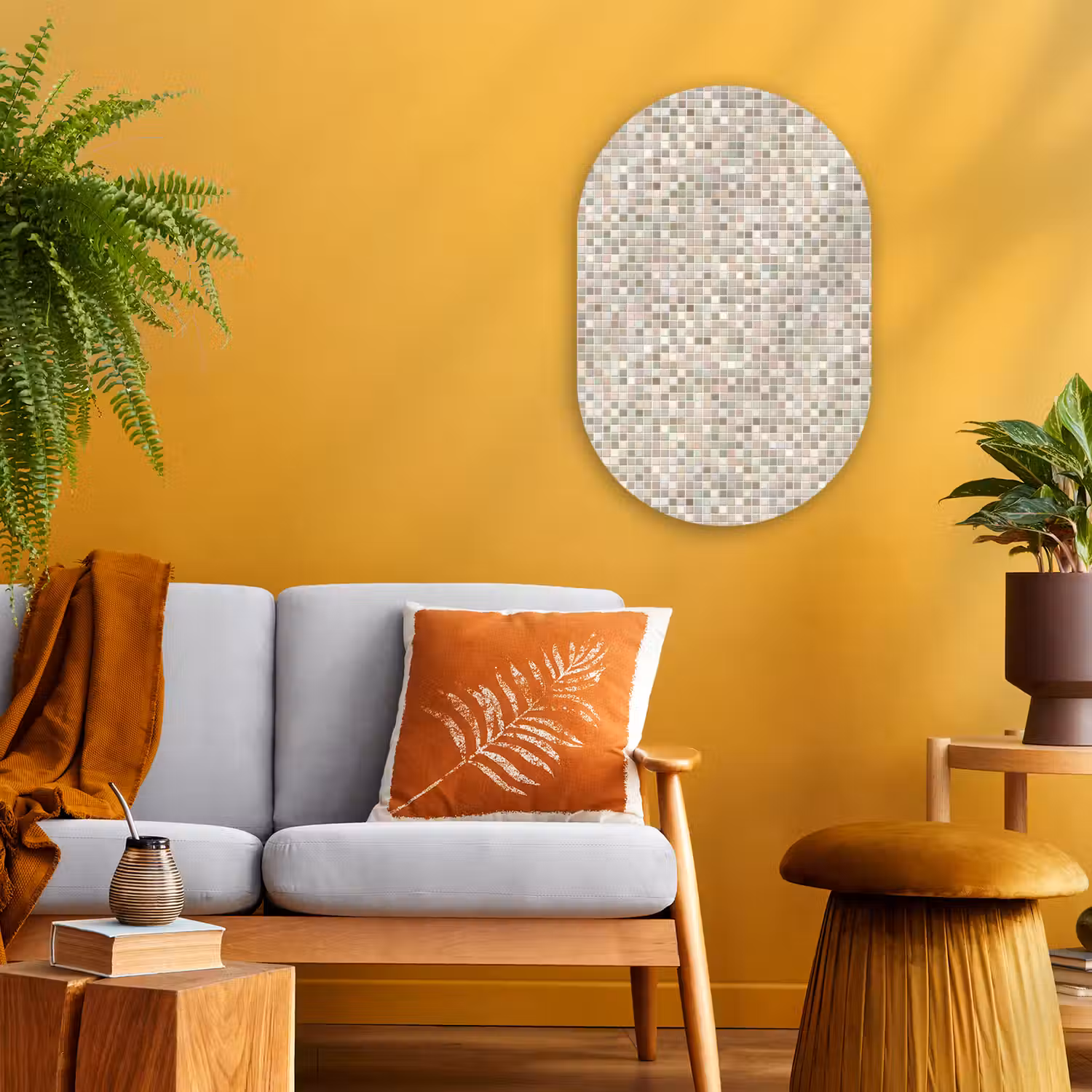 Mozaïek - Patroon- Taupe Wandcirkel Ovaal Forex klein 630 -sfeer4