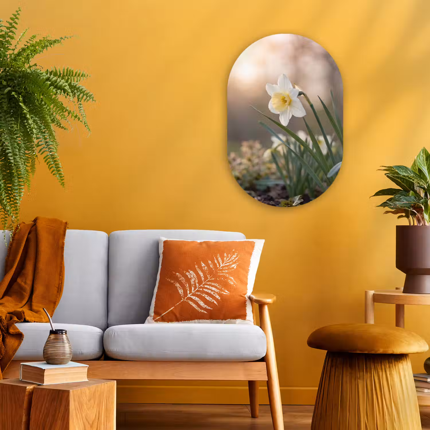 Narcis - Bloem - Minimalistisch Wandcirkel Ovaal Forex klein -sfeer4