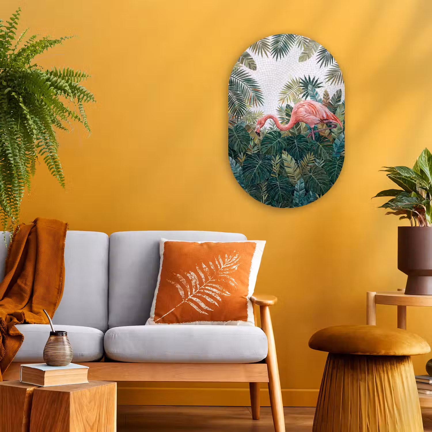 Natuur - Bladeren - Abstract - Groen - Vogel Wandcirkel Ovaal Forex klein -sfeer4