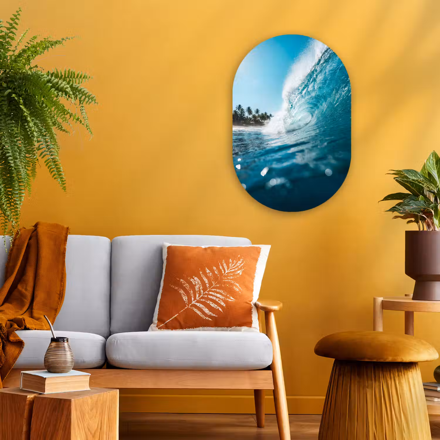 Oceaan - Golf - Strand - Natuur - Blauw Wandcirkel Ovaal Forex klein -sfeer4