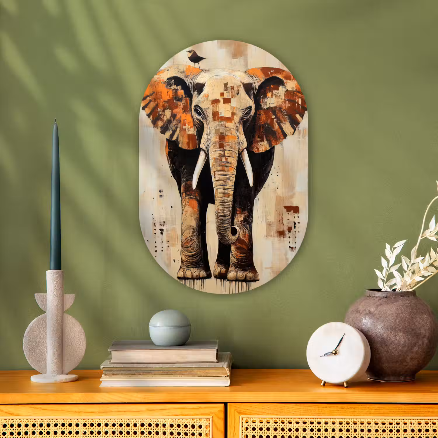 Olifant - Slurf - Mozaïek - Abstract Wandcirkel Ovaal Forex klein -sfeer2