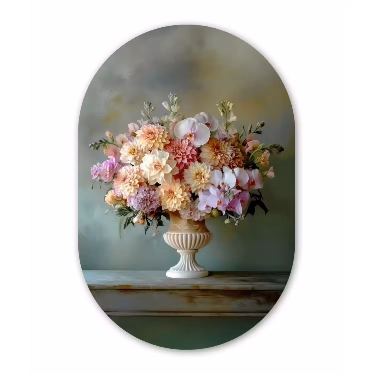 Orchidee - Boeket - Vaas - Bloemen Wandcirkel Ovaal Forex klein -3d