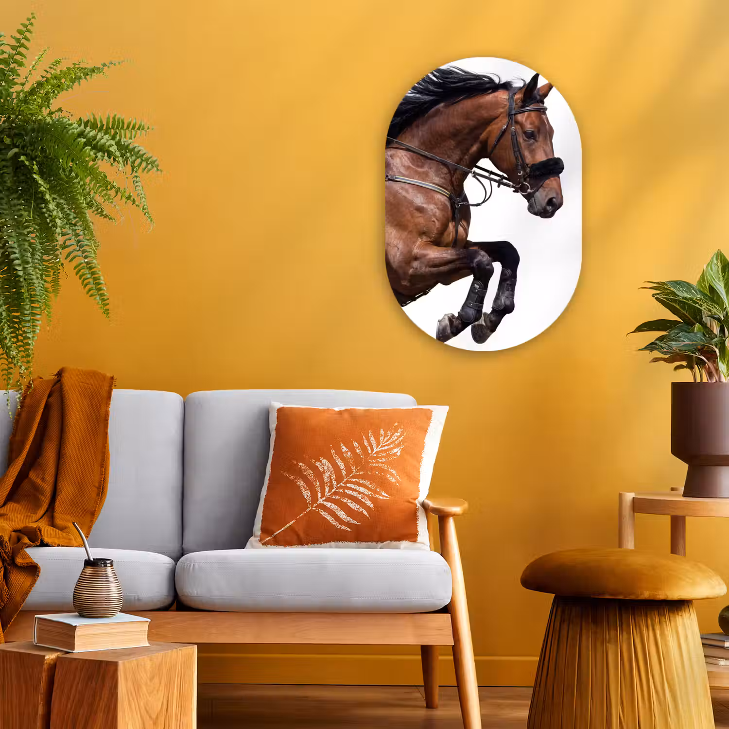 Paard - Springen - Modern Wandcirkel Ovaal Forex klein -sfeer4