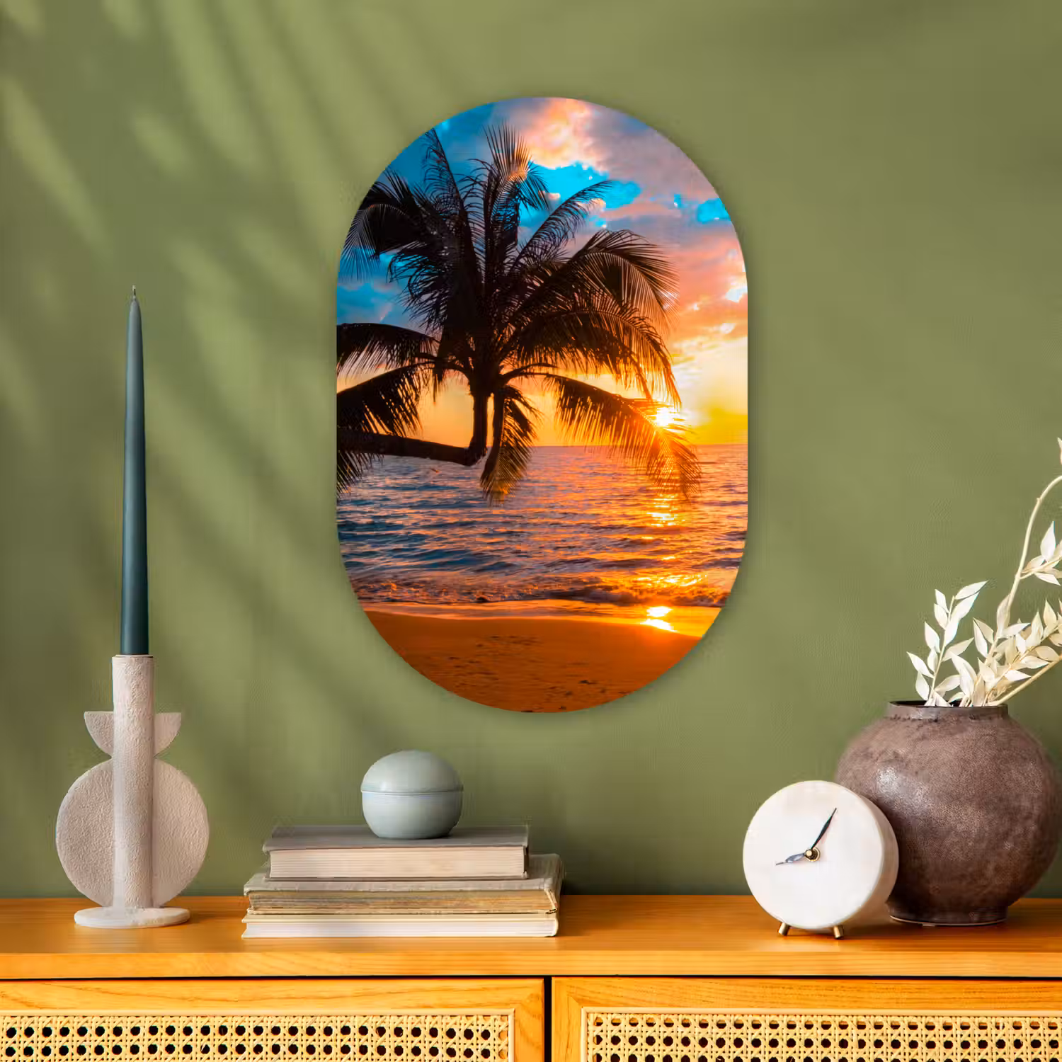 Palm - Zonsondergang - Horizon - Strand - Zee Wandcirkel Ovaal Forex klein -sfeer2